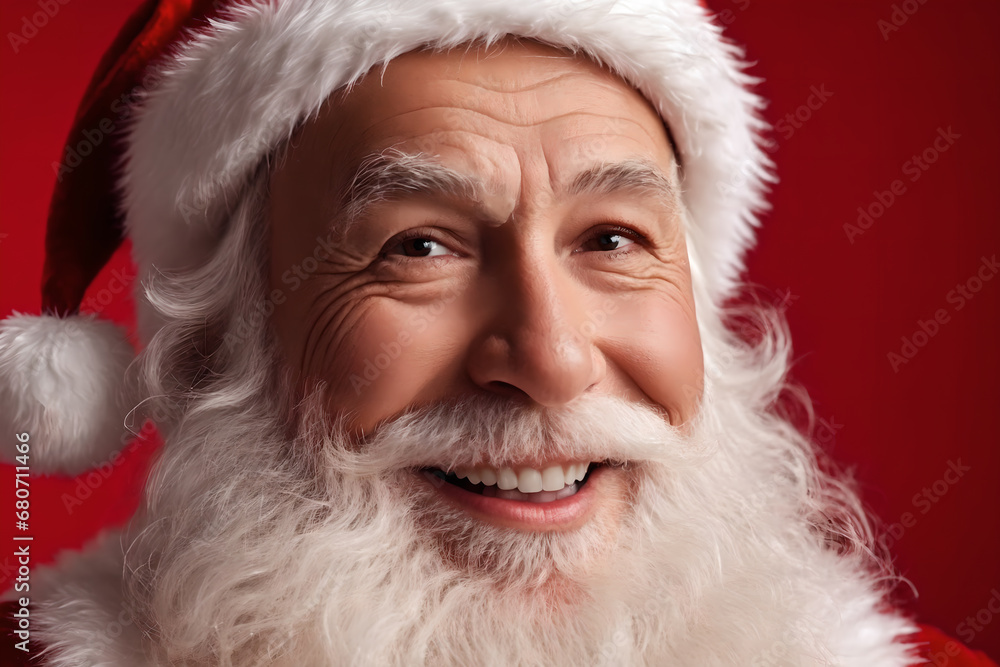 Old man dressed as Santa Claus - Red background Old man dressed as Santa Claus - Red background