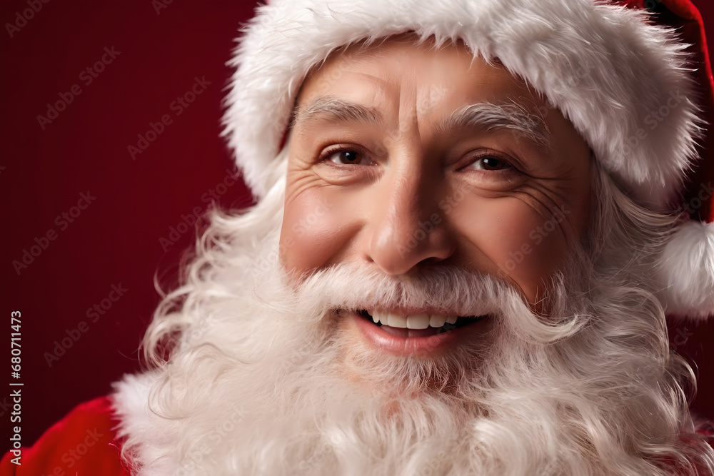 Old man dressed as Santa Claus - Red background