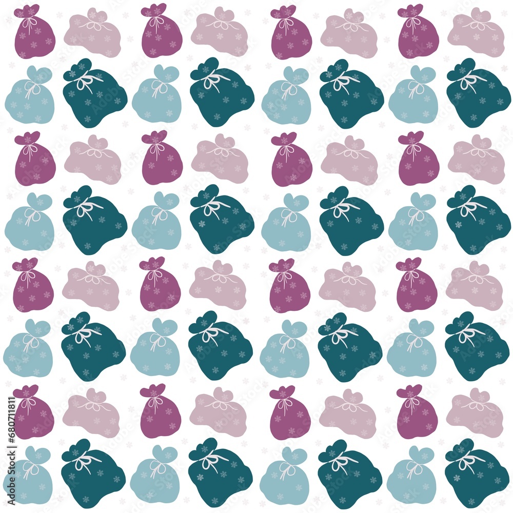 Obraz premium bags with gifts, holiday gift bags, New Year and Christmas gifts in bags, holiday, fun, snowflakes