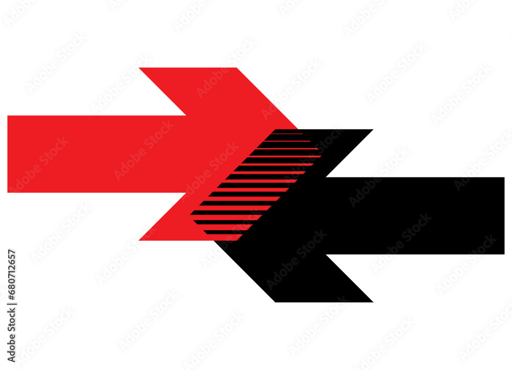 Striped vector arrows in the opposite direction. Red and black. Pointer. Navigation. Modern pattern. Vector background. Striped vector arrows in the opposite direction. Red and black. Pointer. Navigation. Modern pattern. Vector background.