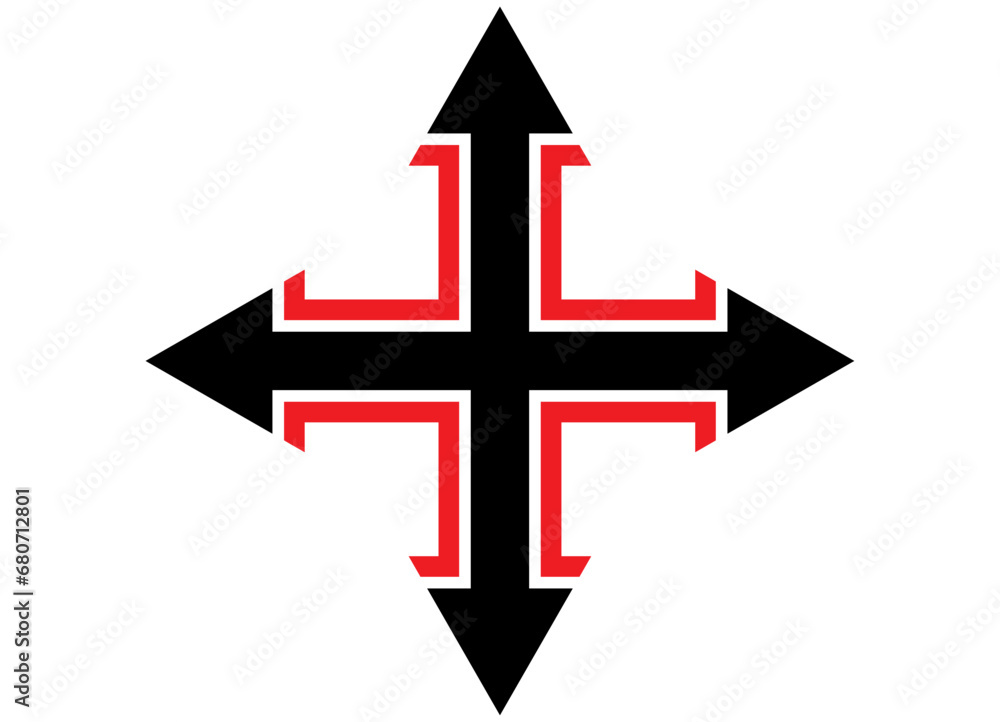 Obraz premium Vector arrows in four directions. Pointer. Navigation. Modern pattern. Vector background.