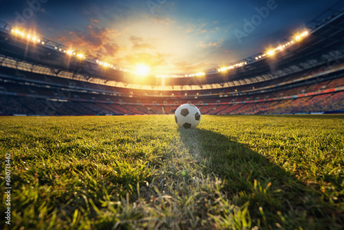 ball on the green field in soccer stadium. ready for game in the midfield © Igor Link