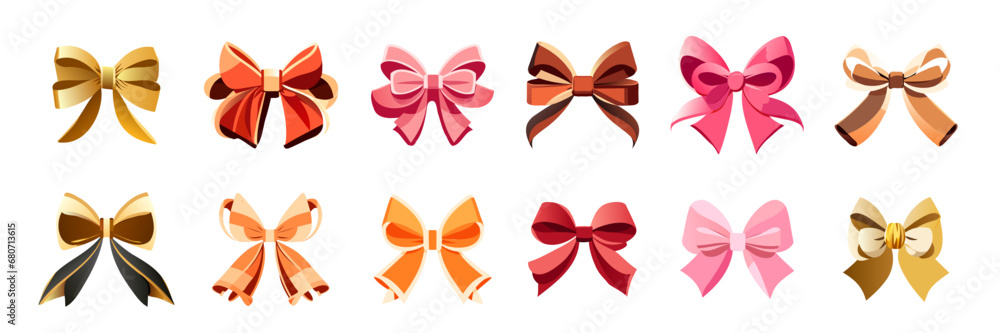 Gift bows colorful flat vector illustrations set. Collection of vector various bow ties