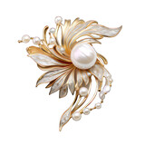 Broach in gold and silver with pearls isolated on white created with Generative AI