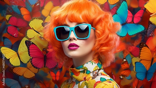 The Fiery Fashionista with Bold Orange Hair and Stylish Sunglasses