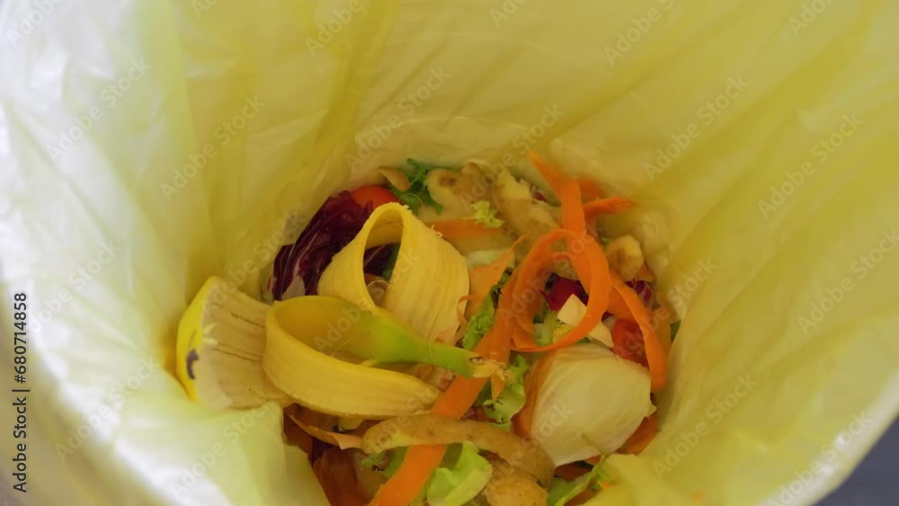 Fresh food in perfect condition in the garbage can to illustrate the