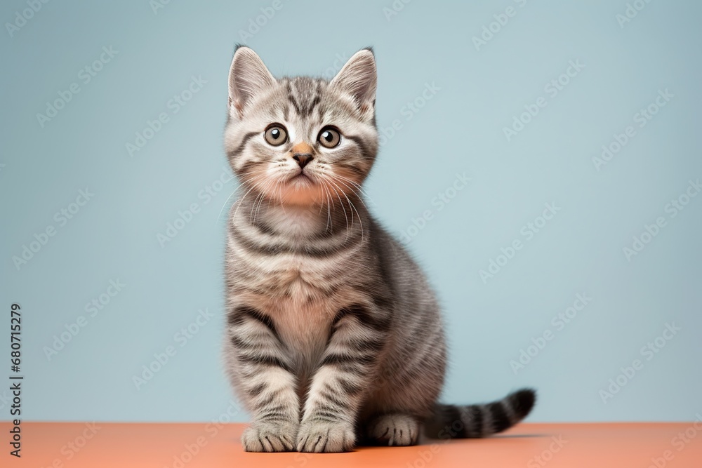 Studio shot capturing cat on vibrant backdrop