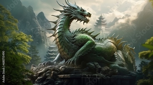 Majestic green dragon, 2024 Chinese calendar symbol.