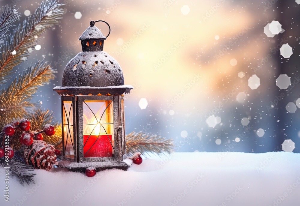 Christmas lantern on the snow Christmas lantern on the snow