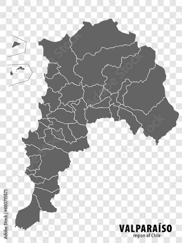 Blank map Valparaiso  Region of Chile. High quality map Valparaiso  with municipalities on transparent background for your web site design, logo, app, UI. Republic of Chile.  EPS10.