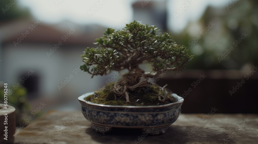 Beautiful mini bonsai plant display in a ceramic pot outdoor porch. Beautiful mini bonsai plant display in a ceramic pot outdoor porch.