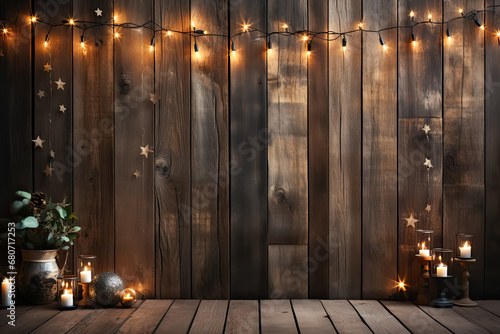 The holiday spirit of home decorations creates a festive Christmas backdrop  with copy space