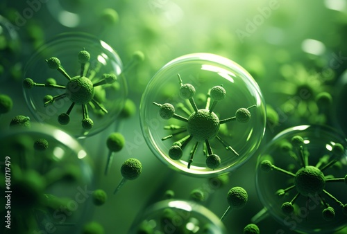 a close up of a green cell, biomorphic forms, time-lapse, circular shapes