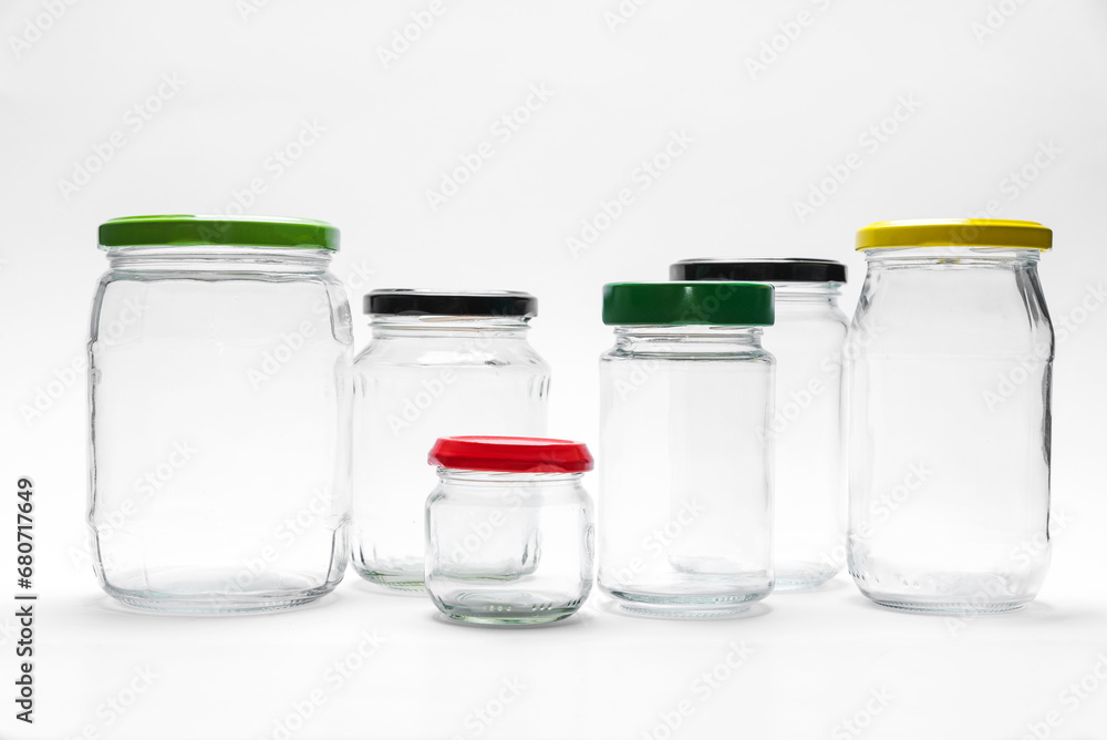 Glass jars collection isolated on white background Glass jars collection isolated on white background