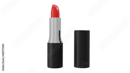 Silver black lipstick with cap isolated on transparent and white background. Cosmetics concept. 3D render