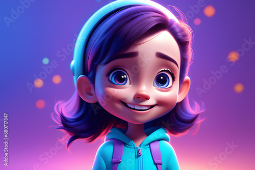 3d girl smiling animation style bright background head to toe full image generative ai