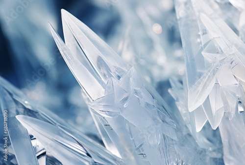 a close up photograph of crystals in the snow, microscopic views, whistlerian, precisionist lines photo