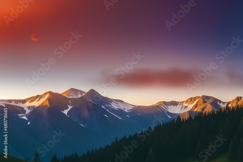 sunrise in the mountain landscape generative ai