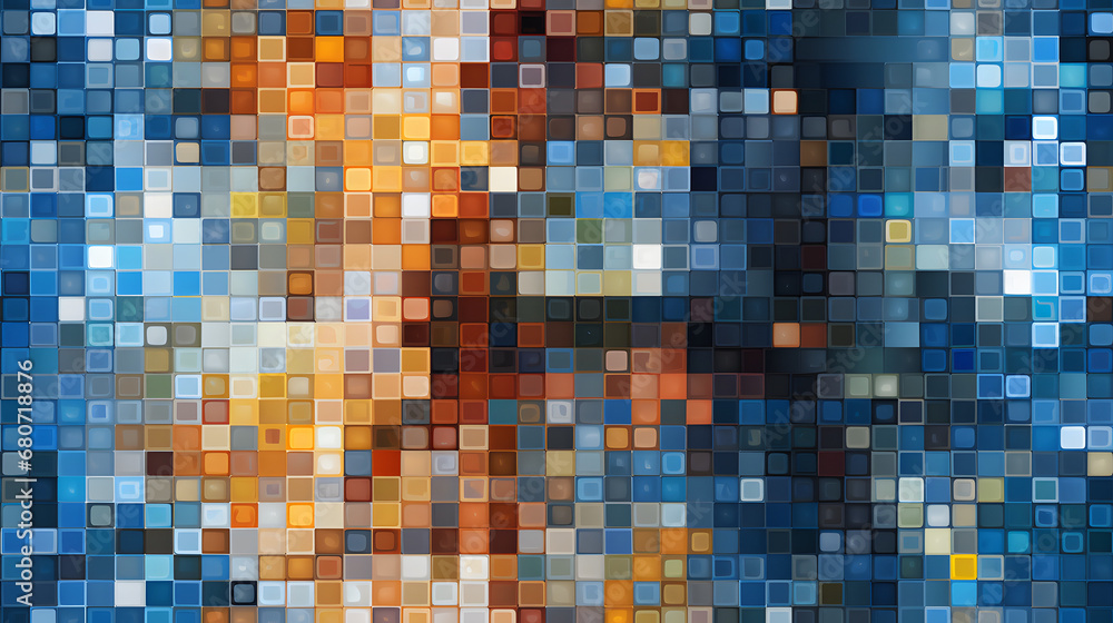 Digital art themed contemporary pixelated mosaic, seamless texture
