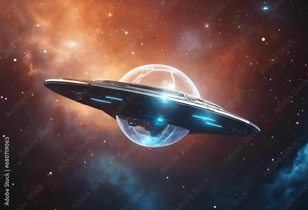 Obraz premium AI generated illustration of a modern spacecraft soaring through a vibrant and cosmic nebula
