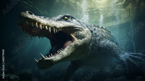 Huge prehistoric alligator underwater © Daniel