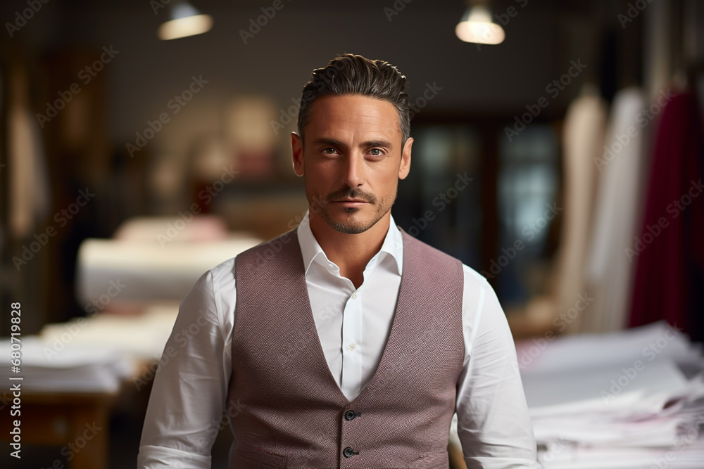 Obraz premium Male fashion designer in clothing store