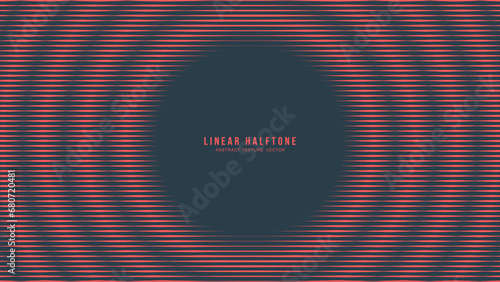 Linear Halftone Ripple Pattern Vector Round Frame Red Black Colour Classy Abstract Background. Retrowave Synthwave Retro Futurism Art Minimal Style Abstraction. Half Tone Contrast Striped Decoration