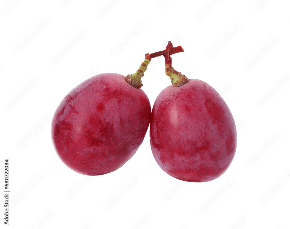 Two ripe red grapes isolated on white
