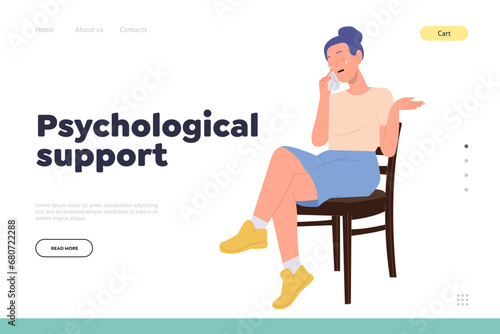 Online service landing page design template providing psychological support for woman patient