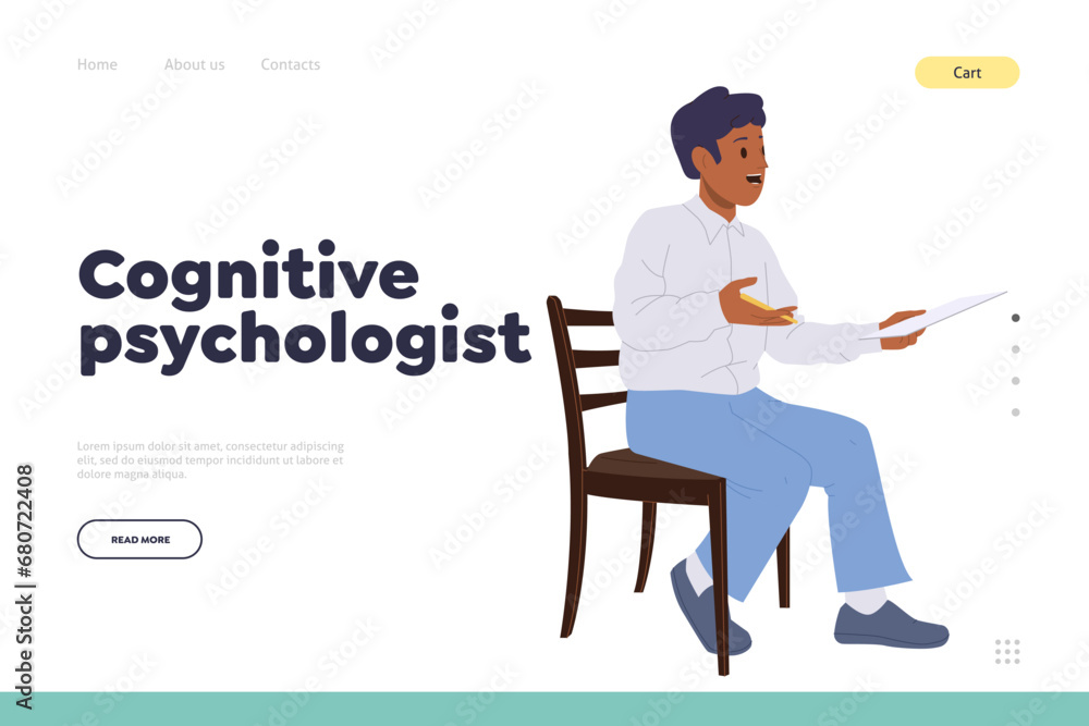 Landing page design template advertising remote consultation of professional cognitive psychologist