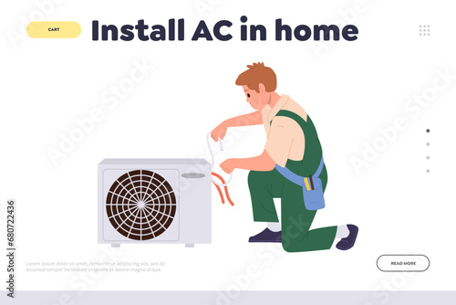 Install AC in home landing page for online service offering climate control, air cooling equipment