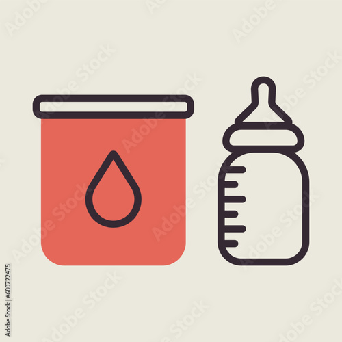 Milk powder canned and baby bottle vector icon