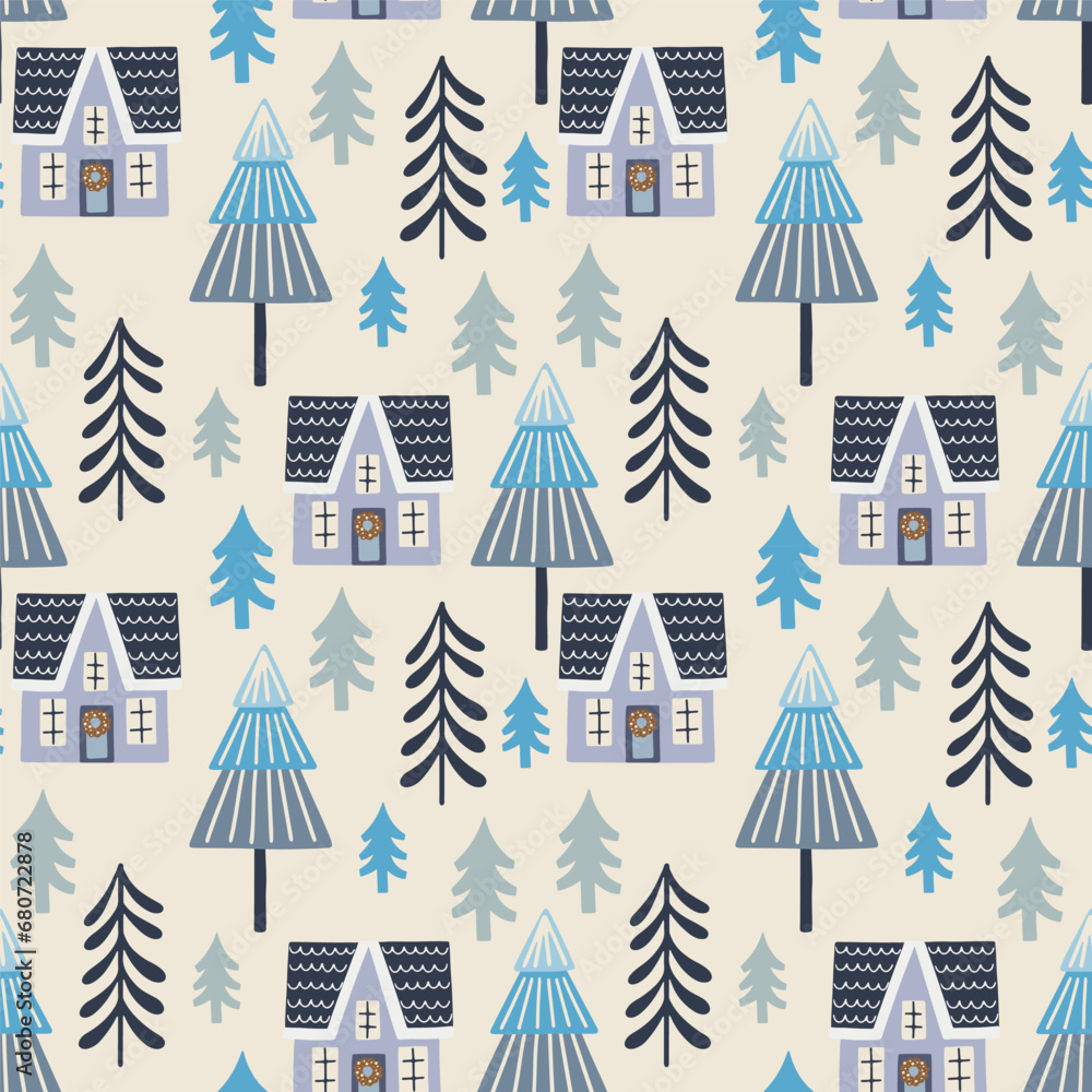 Christmas holiday vector seamless pattern in Scandinavian style, flat illustration. Christmas holiday vector seamless pattern in Scandinavian style, flat illustration.
