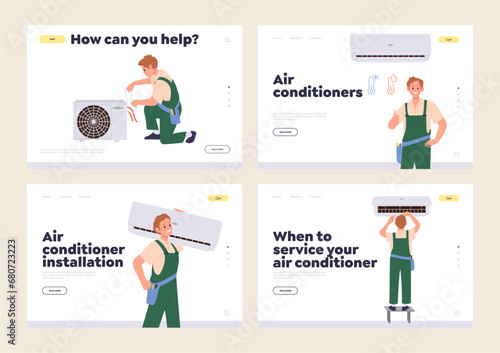 AC air conditioner installation, servicing and maintenance online service landing page isolated set