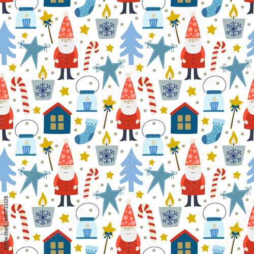 Christmas holiday vector seamless pattern in Scandinavian style  flat illustration.