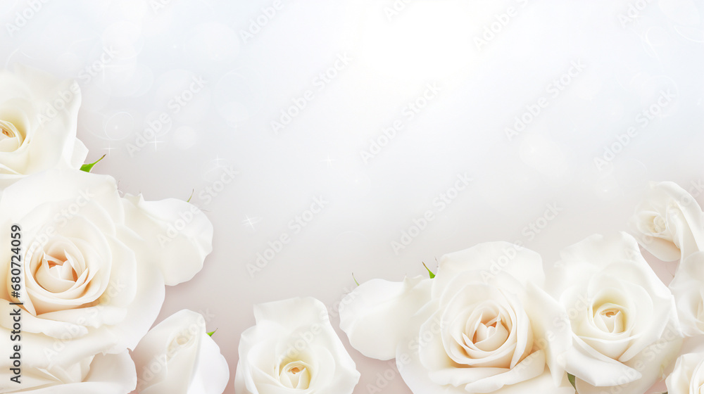white roses on a blurred background with bokeh