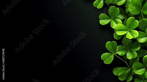 Green clover leaves on a black background. St.Patrick 's Day. photo