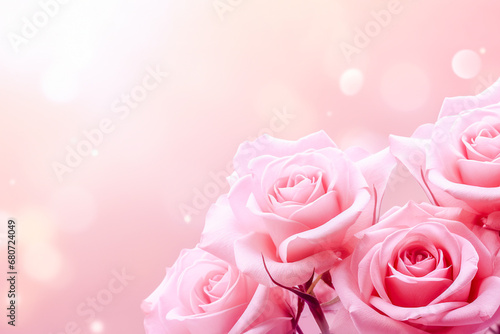 Delicate pink roses on a blurred background