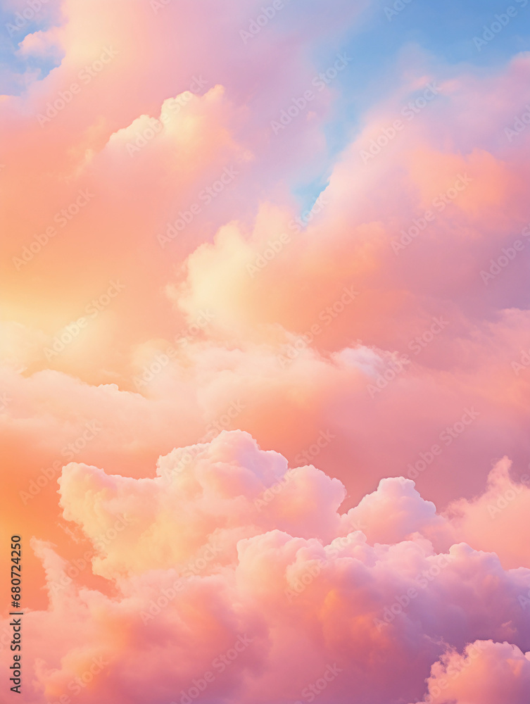 Watercolor pastel sky, wisps of clouds tinged in pink and orange, soft-focus Watercolor pastel sky, wisps of clouds tinged in pink and orange, soft-focus