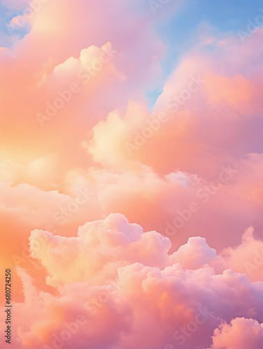 Watercolor pastel sky, wisps of clouds tinged in pink and orange, soft-focus