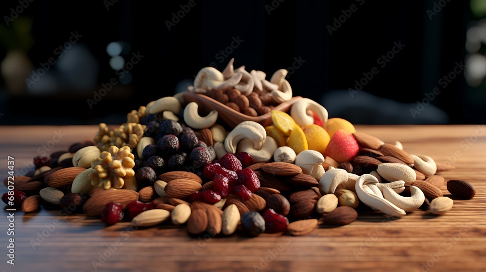 A mix of dried fruits and nuts Generative AI A mix of dried fruits and nuts Generative AI