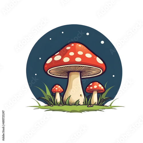 Captivating Forest Mushroom Scene for T-Shirt Design, Ideal for Print On Demand Merchandise, Featuring Enchanted Amanita Mushrooms Amidst Verdant Woodland Foliage