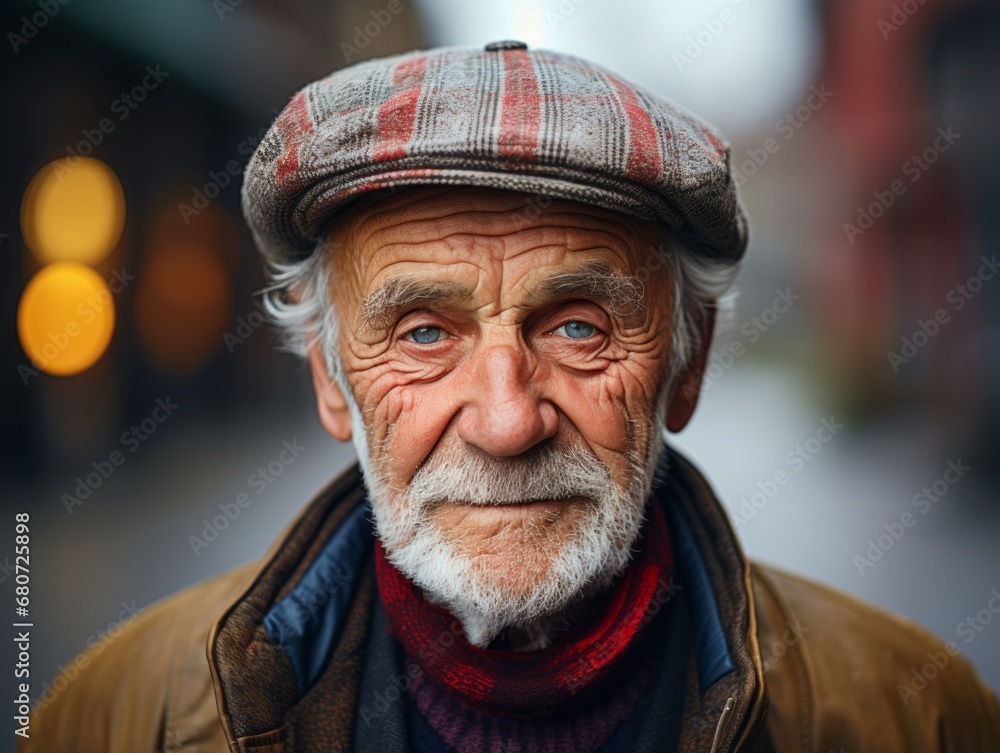 Portrait of an elderly man in a cap on the street. Portrait of an elderly man in a cap on the street.