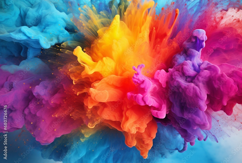 abstract colorful powder splash in the air, vibrant collage, high speed sync, vibrant academia