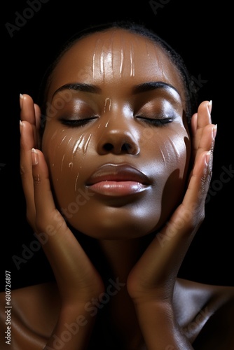 African facial massage person with hands in the air, female facial massage, black woman, polished craftsmanship