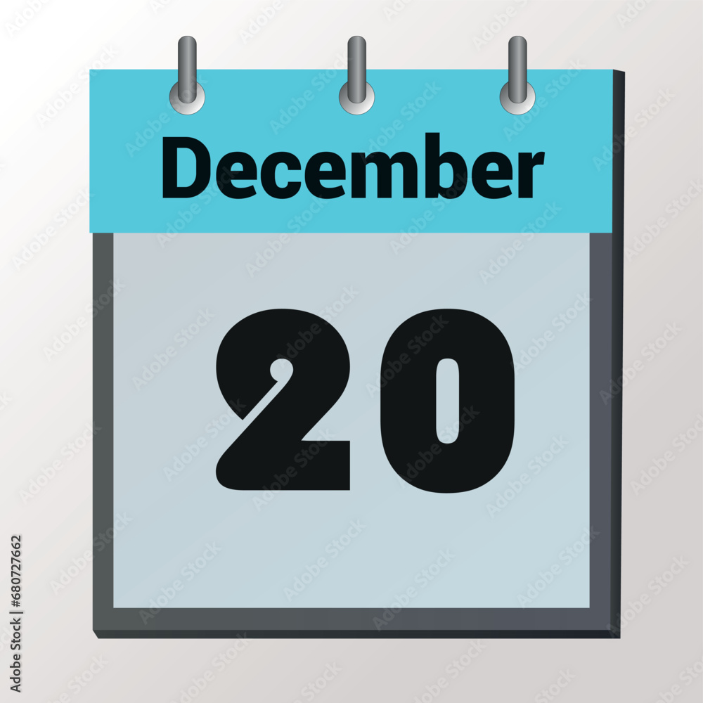 vector page of December month calendar and highlighted date December 20 vector page of December month calendar and highlighted date December 20