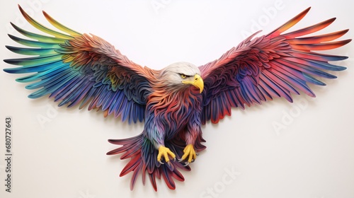 a rainbow eagle painted on paper hyperrealistic sculptures aerial view conceptual installation photo