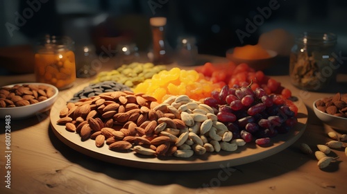 Various dried fruits and nuts. Generative AI