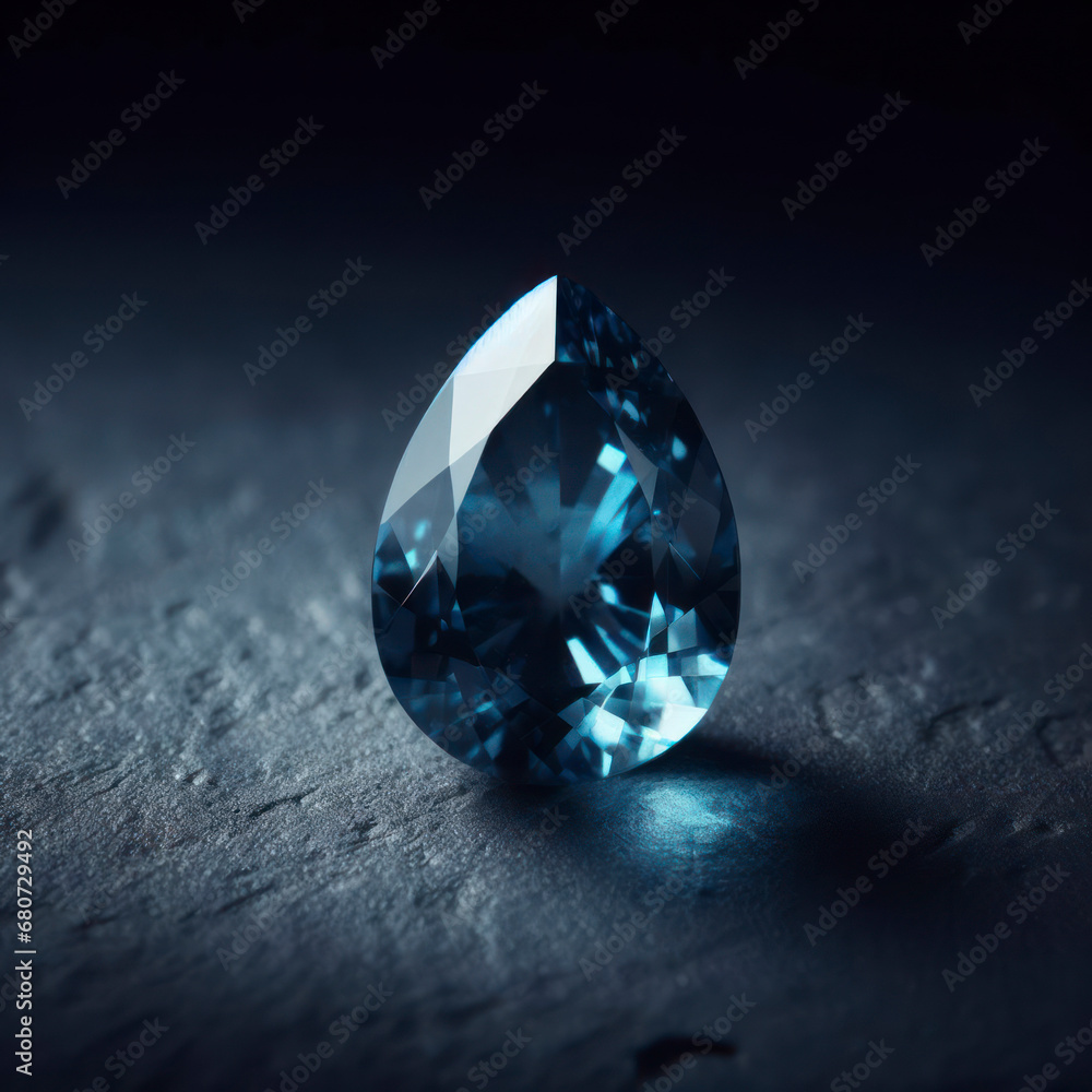 blue sapphire on stone on dark background. ai generative blue sapphire on stone on dark background. ai generative