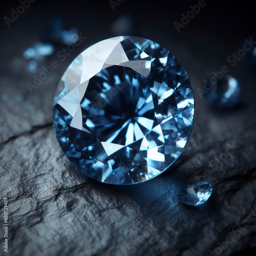 blue sapphire on stone on dark background. ai generative